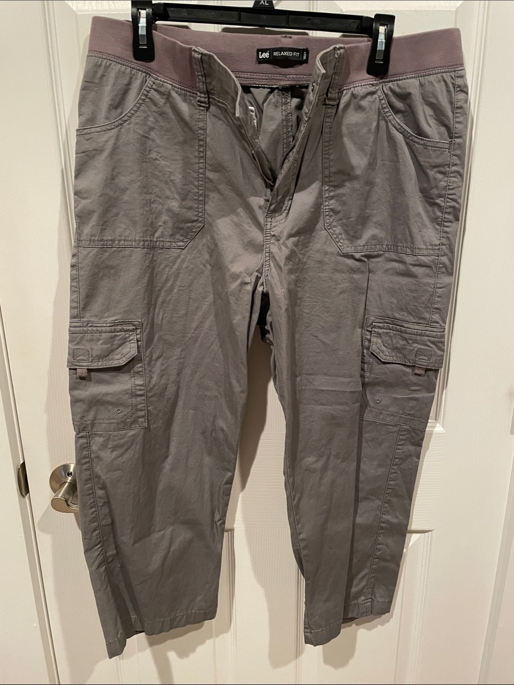 Lee Women's Cargo Pants in Gray with Mauve Waistband